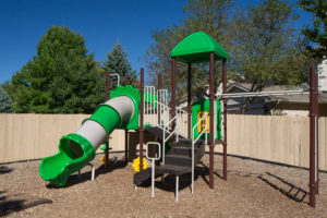 Playground with slide, monkey bars